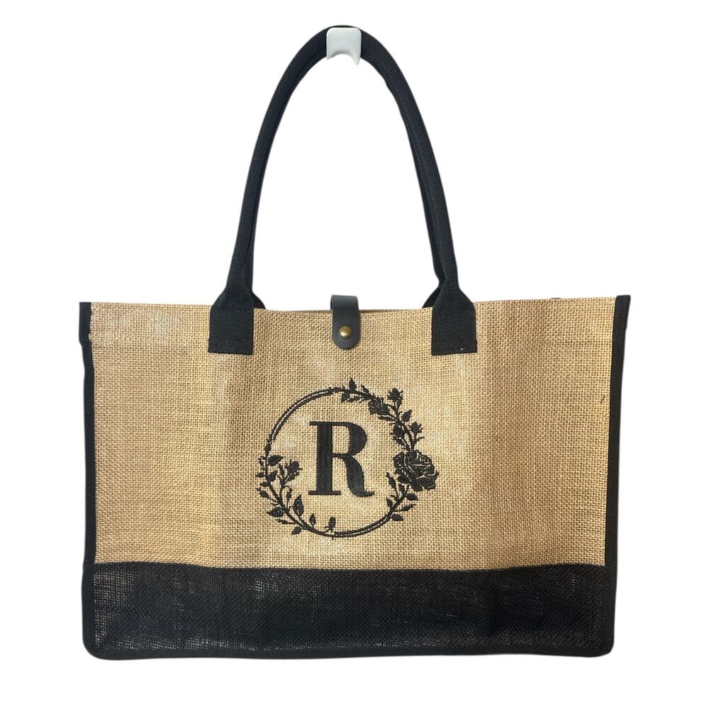 Monogram Jute Tote Letter R Eco-Friendly Market Bag NEW
